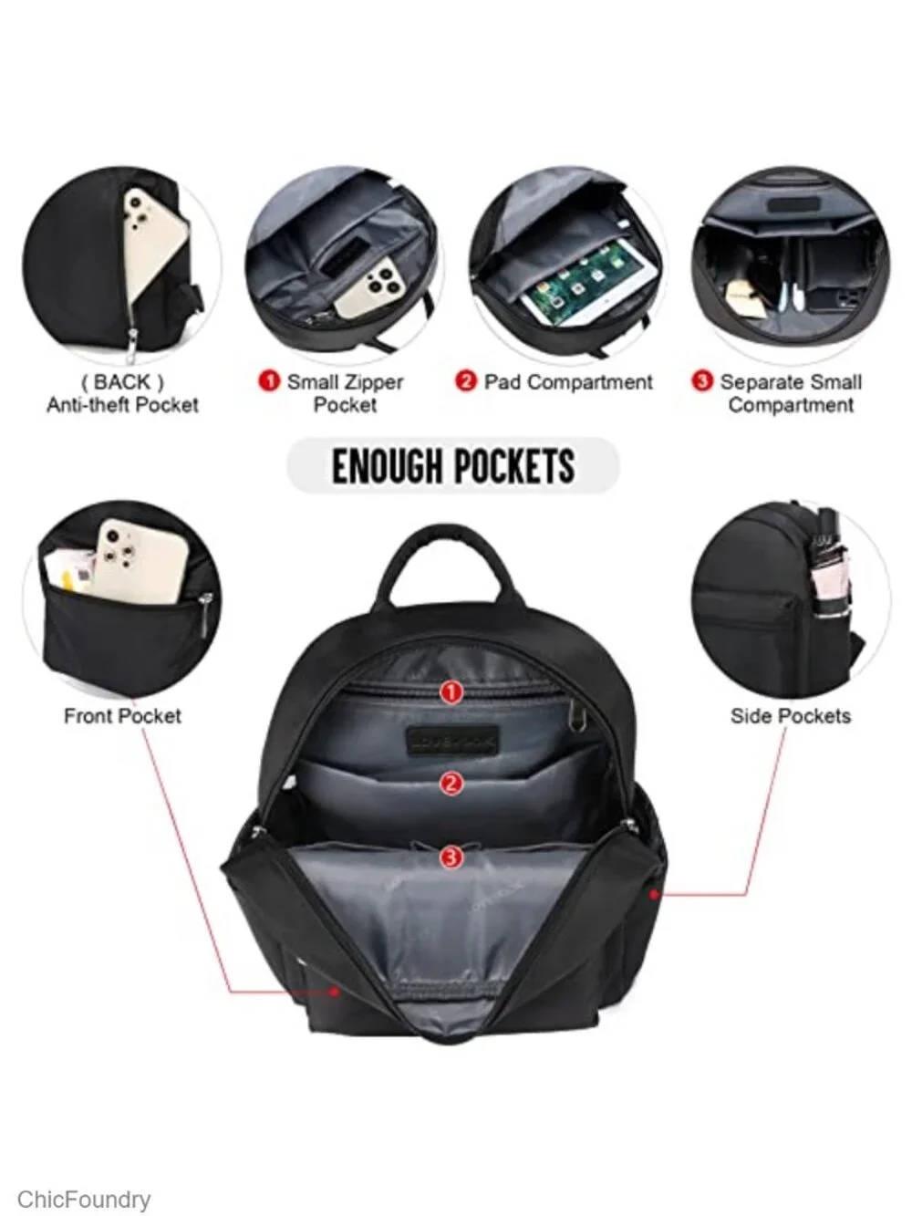 Waterproof Nylon Mini Backpack for Women Lightweight Travel Daypack